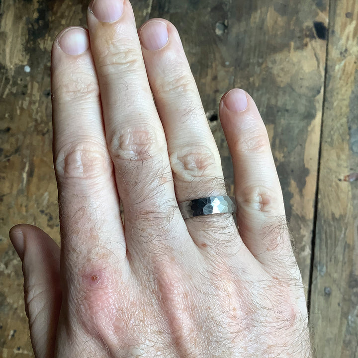 Hammered Effect Titanium Wedding Ring - The Rivelin Valley