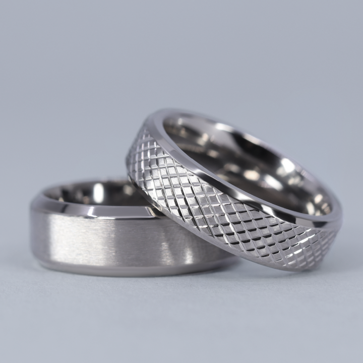 Wedding Ring Set - Park Hill & Crookes Valley - Titanium Knurled and Bevelled Edge Wedding Rings Wedding Ring Sets