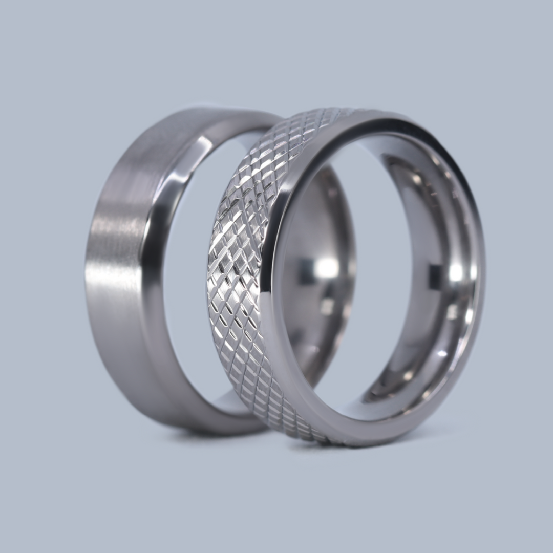 Wedding Ring Set - Park Hill & Crookes Valley - Titanium Knurled and Bevelled Edge Wedding Rings Wedding Ring Sets