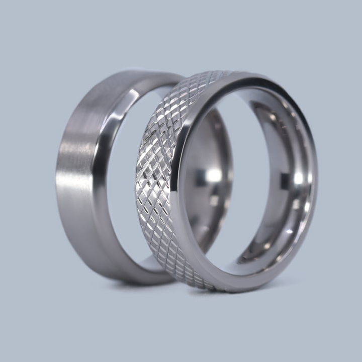 Wedding Ring Set - Park Hill & Crookes Valley - Titanium Knurled and Bevelled Edge Wedding Rings Wedding Ring Sets