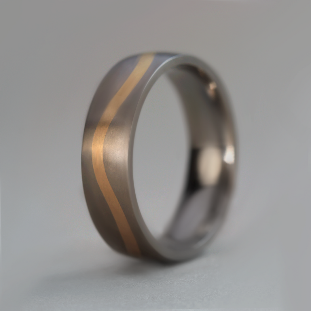 Titanium & Gold Wave Inlay Wedding Ring - The Loxley - Made-to-Order Titanium Rings