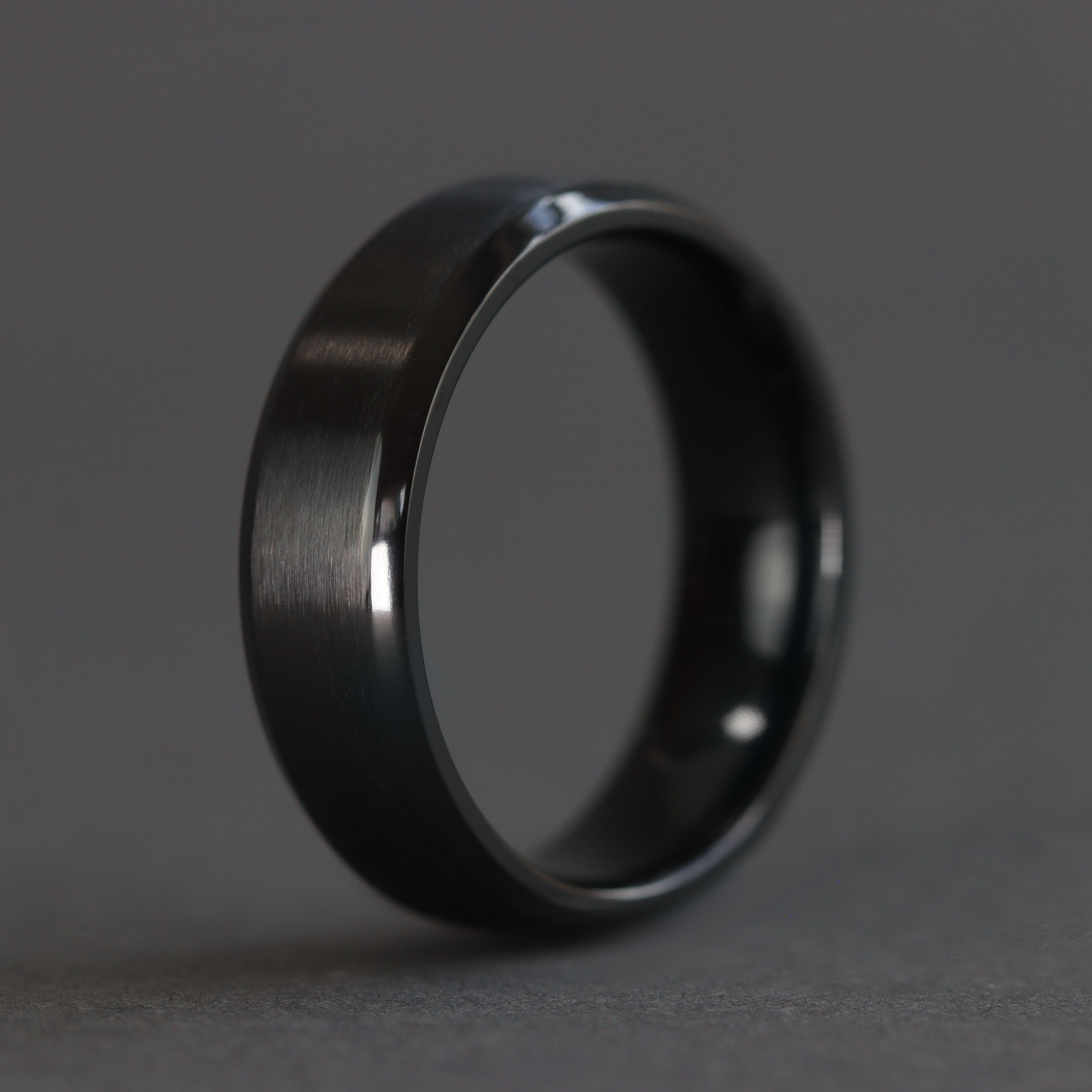 Bevelled Edge Black Zirconium Wedding Ring - The Crookes Valley