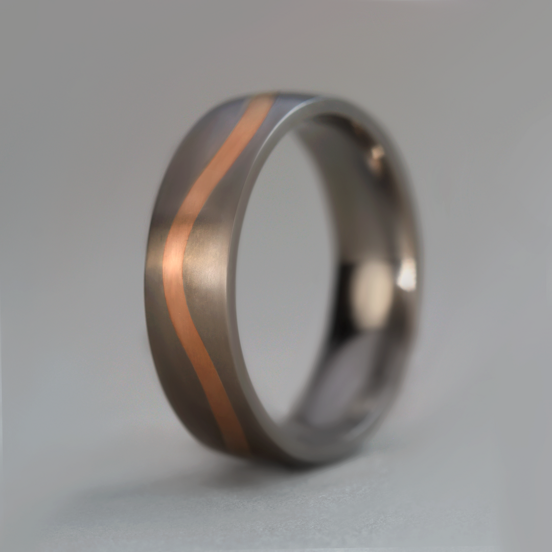 Titanium & Gold Wave Inlay Wedding Ring - The Loxley - Made-to-Order Titanium Rings