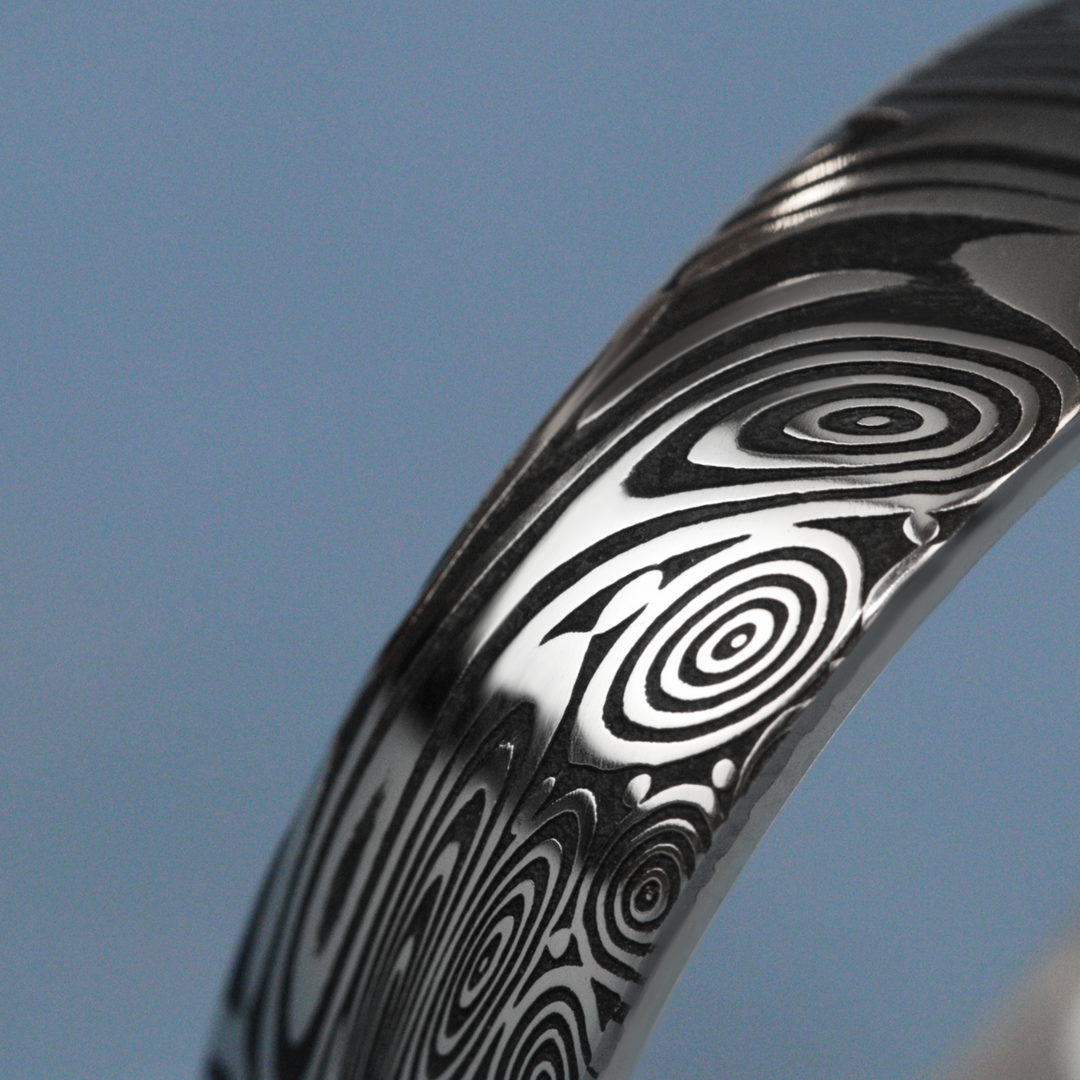 Damascus Steel & Silver Wrap Wedding Ring - The Forge Dam Ring - Made-to-Order Titanium Rings