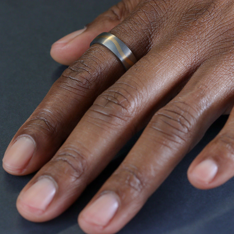 Titanium & Gold Wave Inlay Wedding Ring - The Loxley - Made-to-Order Titanium Rings