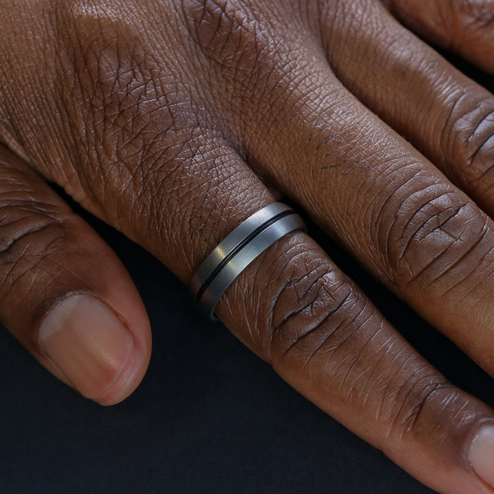 Titanium Black Channel Brushed Wedding Ring - The Greystones - Made-to-Order Titanium Rings