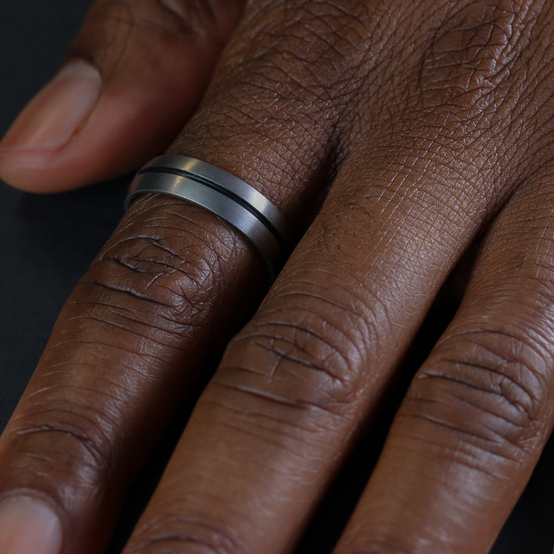 Titanium Black Channel Brushed Wedding Ring - The Greystones - Made-to-Order Titanium Rings