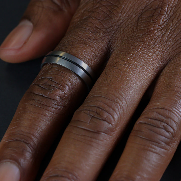 Titanium Black Channel Brushed Wedding Ring - The Greystones - Made-to-Order Titanium Rings