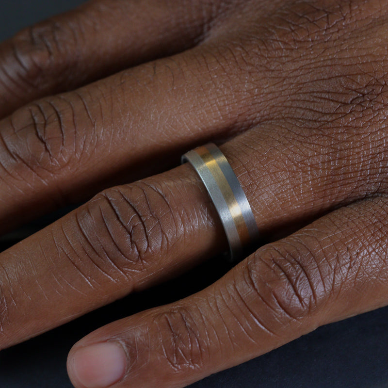 Titanium, Gold & Silver Tri-Colour Wedding Ring - The Hope Valley - Made-to-Order Titanium Rings