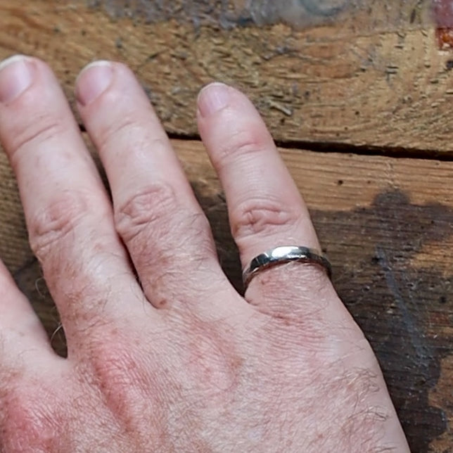 Damascus Steel & Silver Edge Slim Wedding Ring - The Dore & Totley Ring - Made-to-Order Stainless Steel Rings