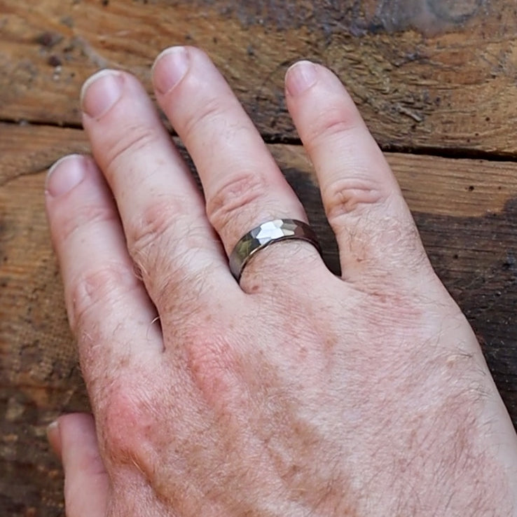 Tungsten Hammered Effect Wedding Ring - The Rivelin Valley Tungsten Rings