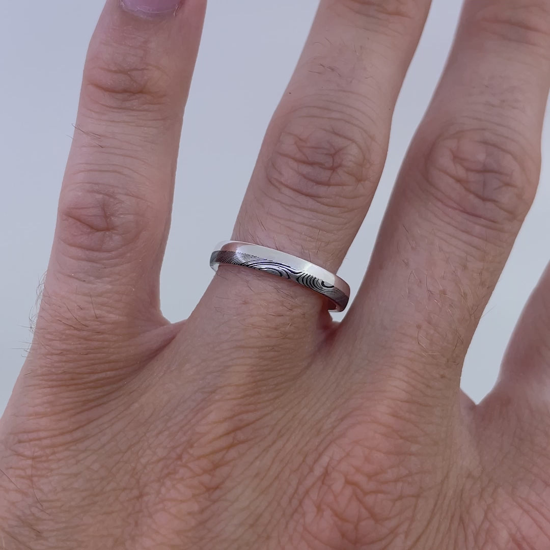 Damascus Steel & Silver Edge Wedding Ring - The Dore & Totley Ring - Made-to-Order Stainless Steel Rings