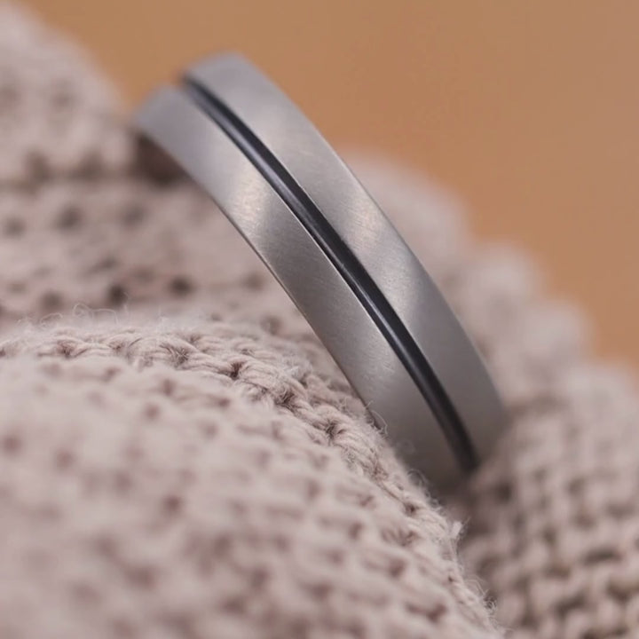 Titanium Black Channel Brushed Wedding Ring - The Greystones - Made-to-Order Titanium Rings