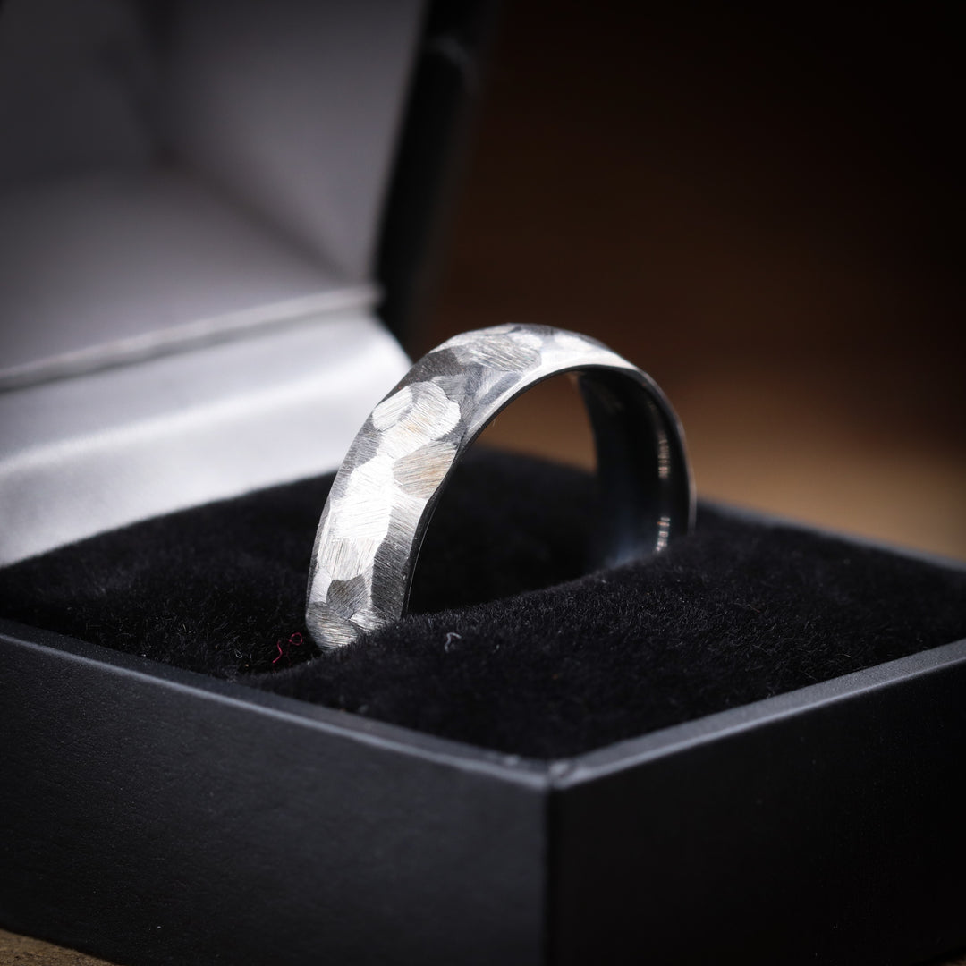 Stainless Steel Rough Hammered Effect Wedding Ring - The Bolehills Stainless Steel Rings