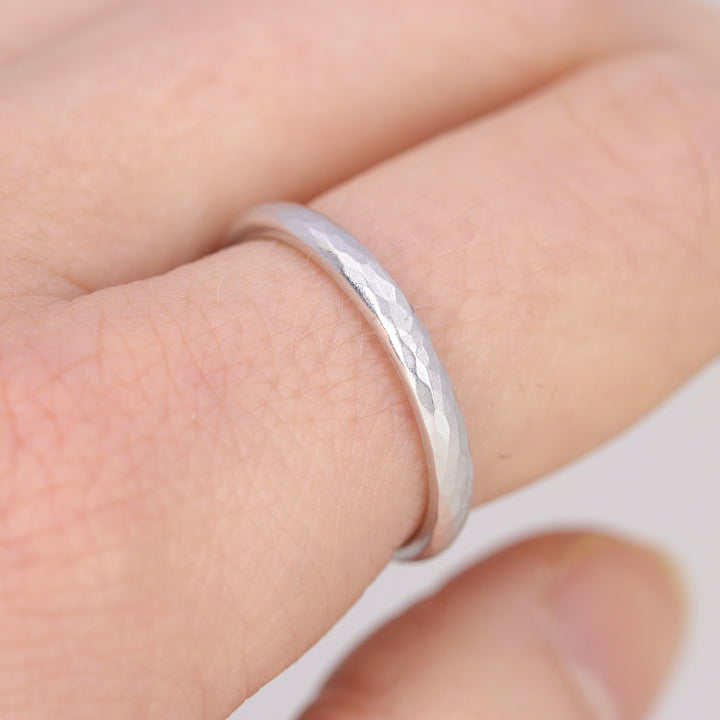 Sample Sale - 9ct White Gold Slim Hammered Effect Unisex Wedding Ring - The Beauchief Precious Metal Rings