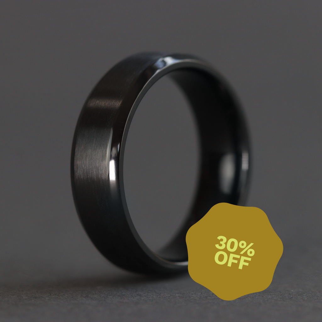 Black Zirconium Bevelled Edge Wedding Ring - The Crookes Valley Black Zirconium Rings