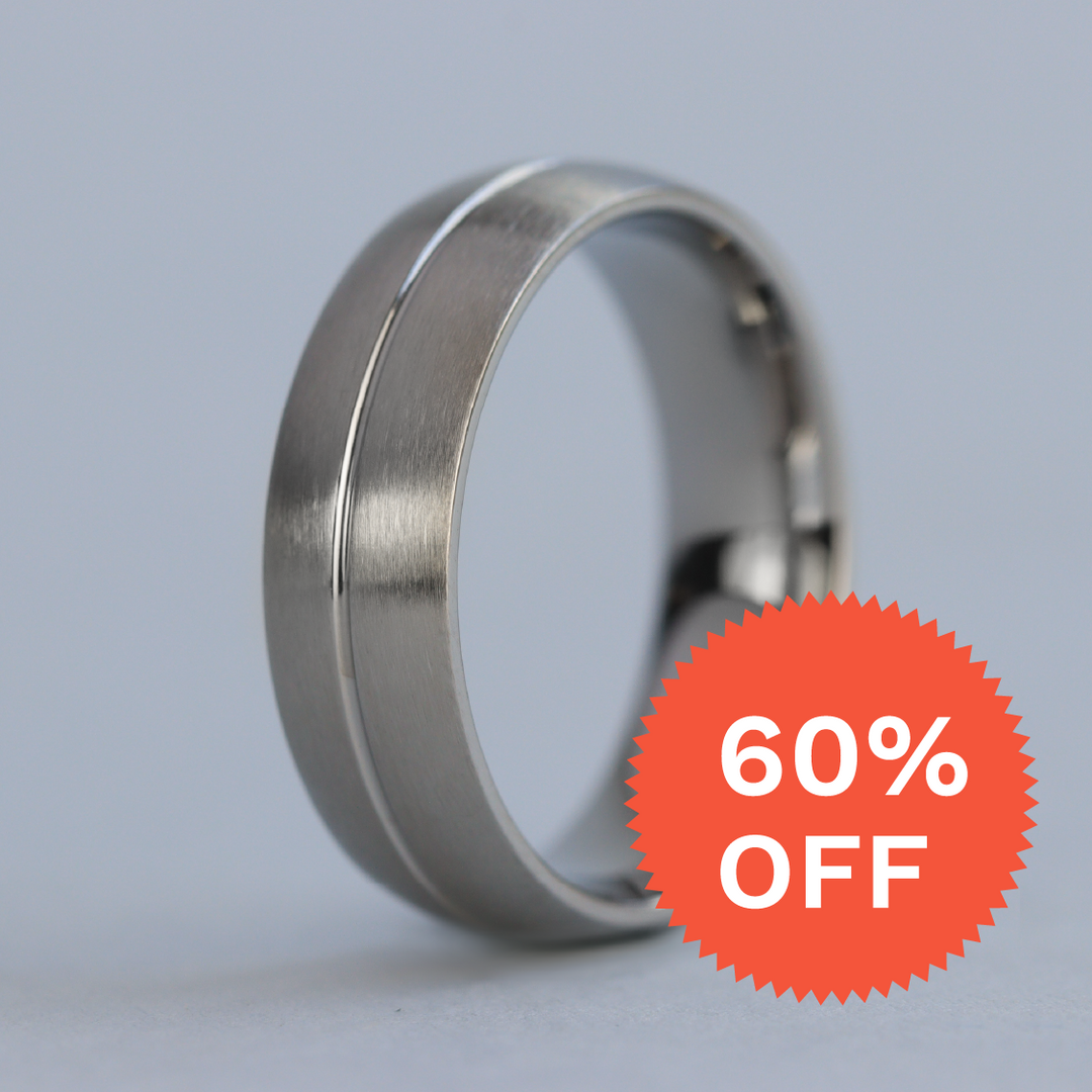 Stainless Steel Wedding Band with Engraved Line and Satin/Matt Finish - The Concord Stainless Steel Rings