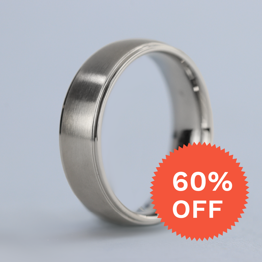 Brushed Centre Stepped Edges Stainless Steel Ring - The Devonshire Green Ring Stainless Steel Rings