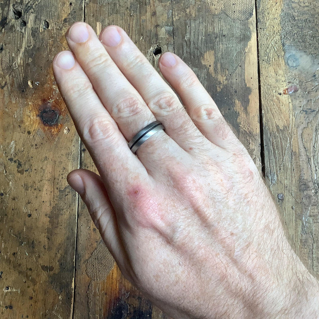 Black Oxidised Channel Brushed Titanium Wedding Ring - The Greystones Ring - Made-to-Order