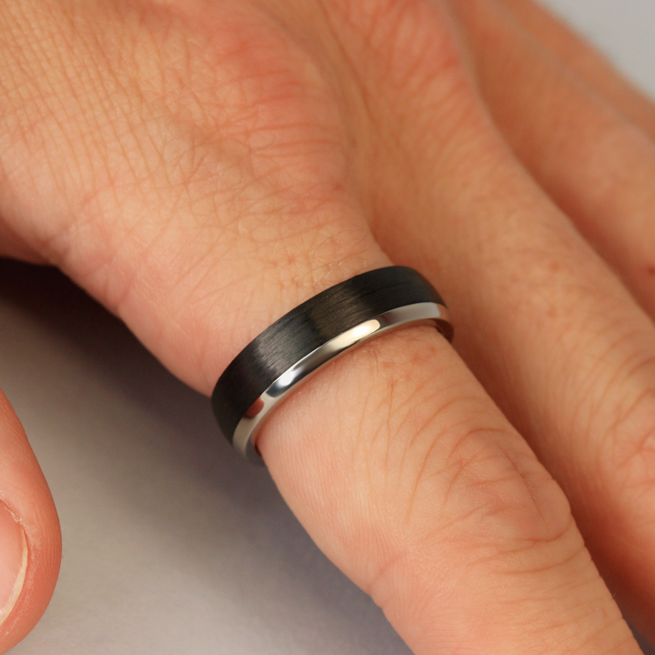 Titanium and Carbon Fibre Brushed Effect Polished Edge Wedding Ring - The Camber Titanium Rings