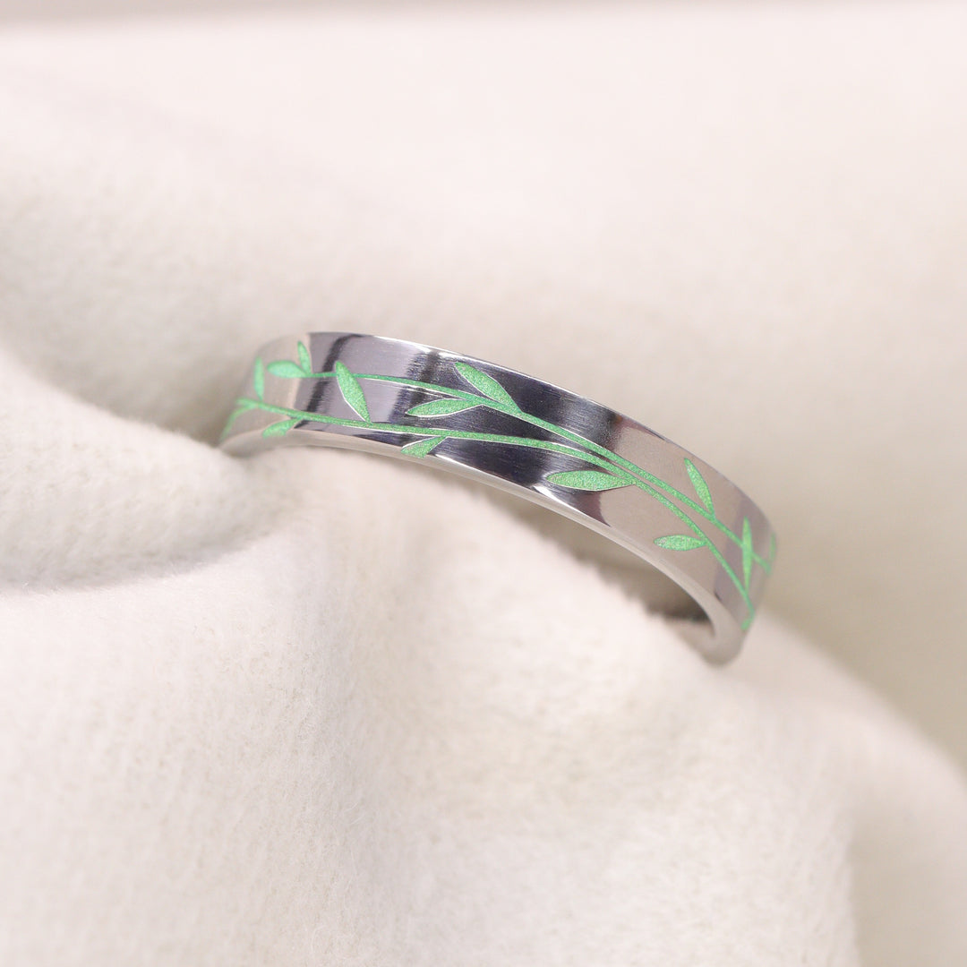 Titanium Floral Vine Patterned Flat Polished Court Unisex 4.0mm Wedding Ring - The Chelsea Park - Made-to-Order