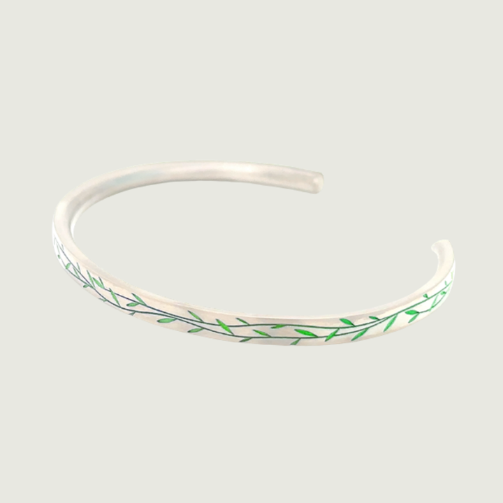 Titanium Floral Vine Patterned Flat Court Unisex Torque Bangle - The Chelsea Park - Made-to-Order Gifts/Merch