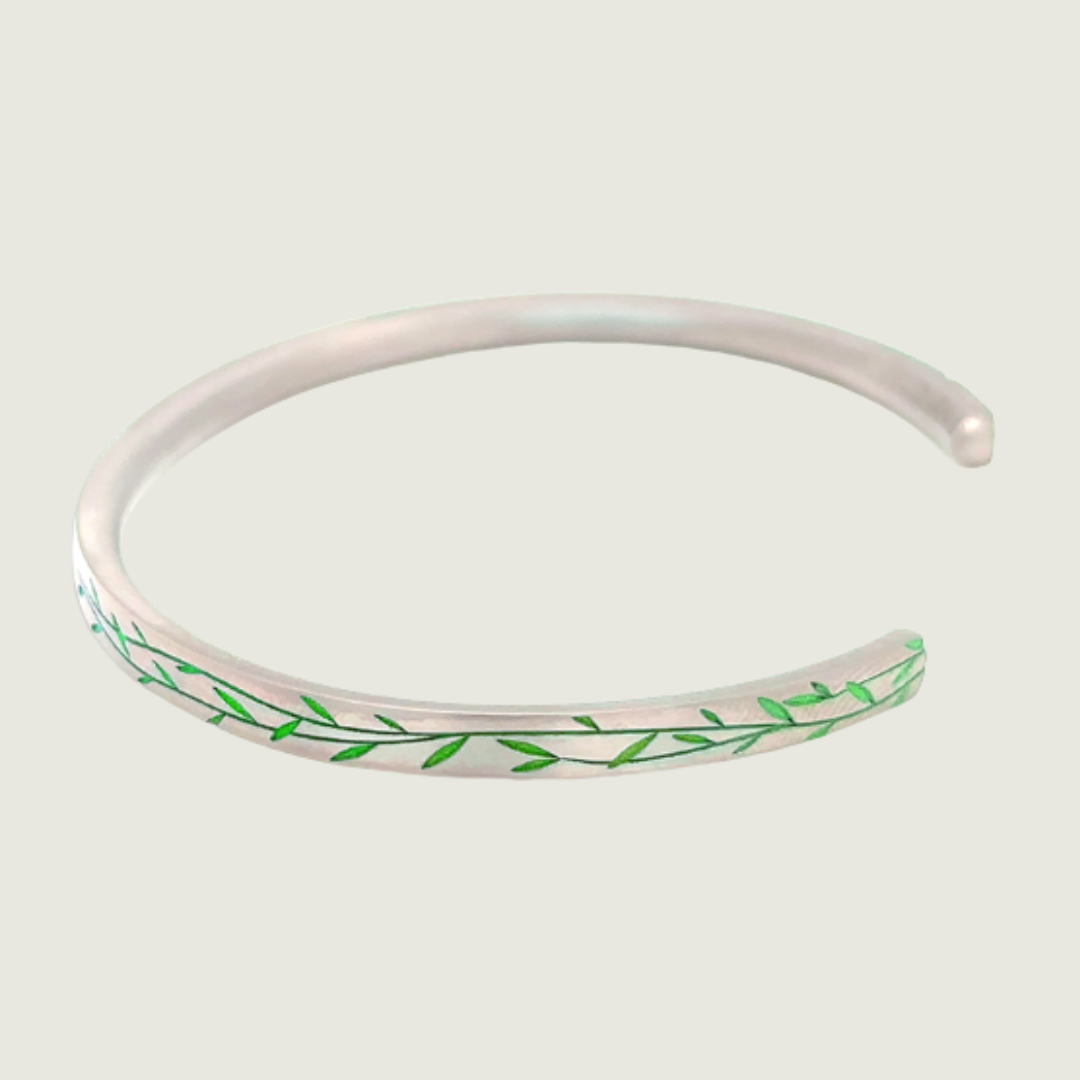 Titanium Floral Vine Patterned Flat Court Unisex Torque Bangle - The Chelsea Park - Made-to-Order Gifts/Merch