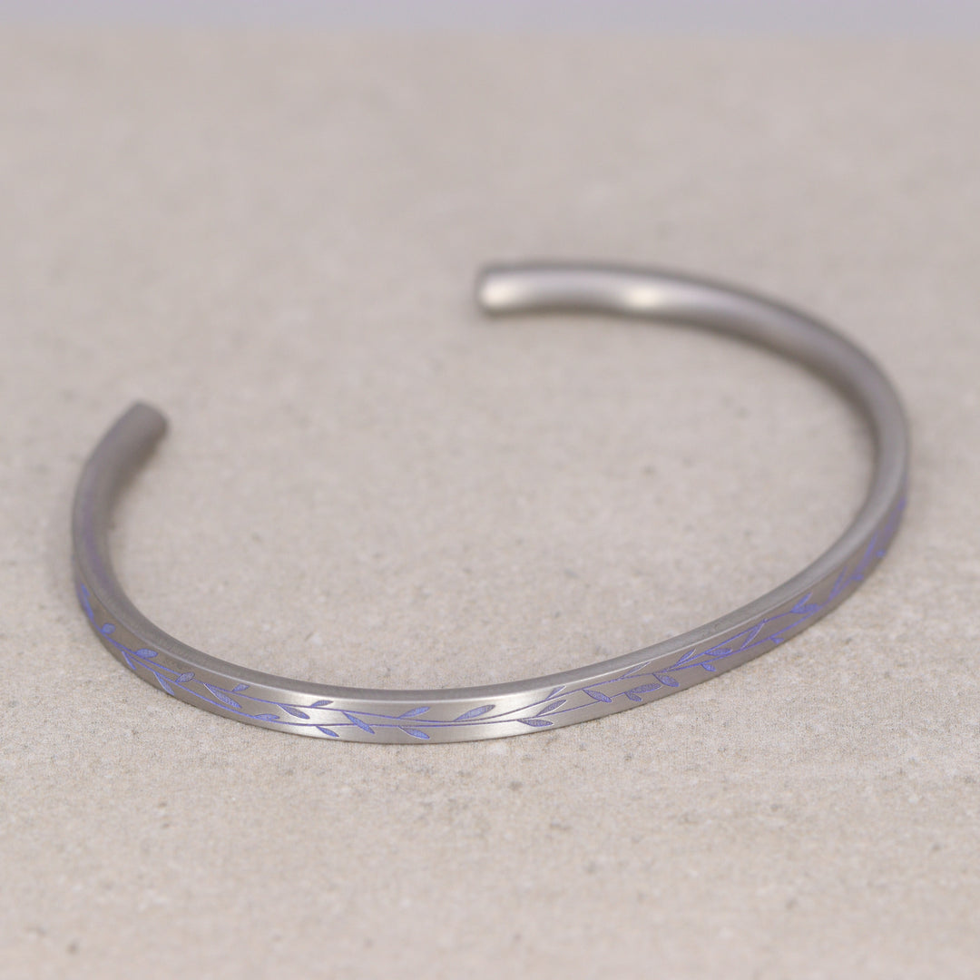 Titanium Floral Vine Patterned Flat Court Unisex Torque Bangle - The Chelsea Park - Made-to-Order Gifts/Merch