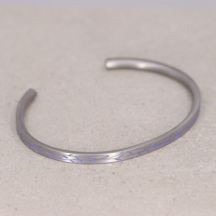 Titanium Floral Vine Patterned Flat Court Unisex Torque Bangle - The Chelsea Park - Made-to-Order Gifts/Merch