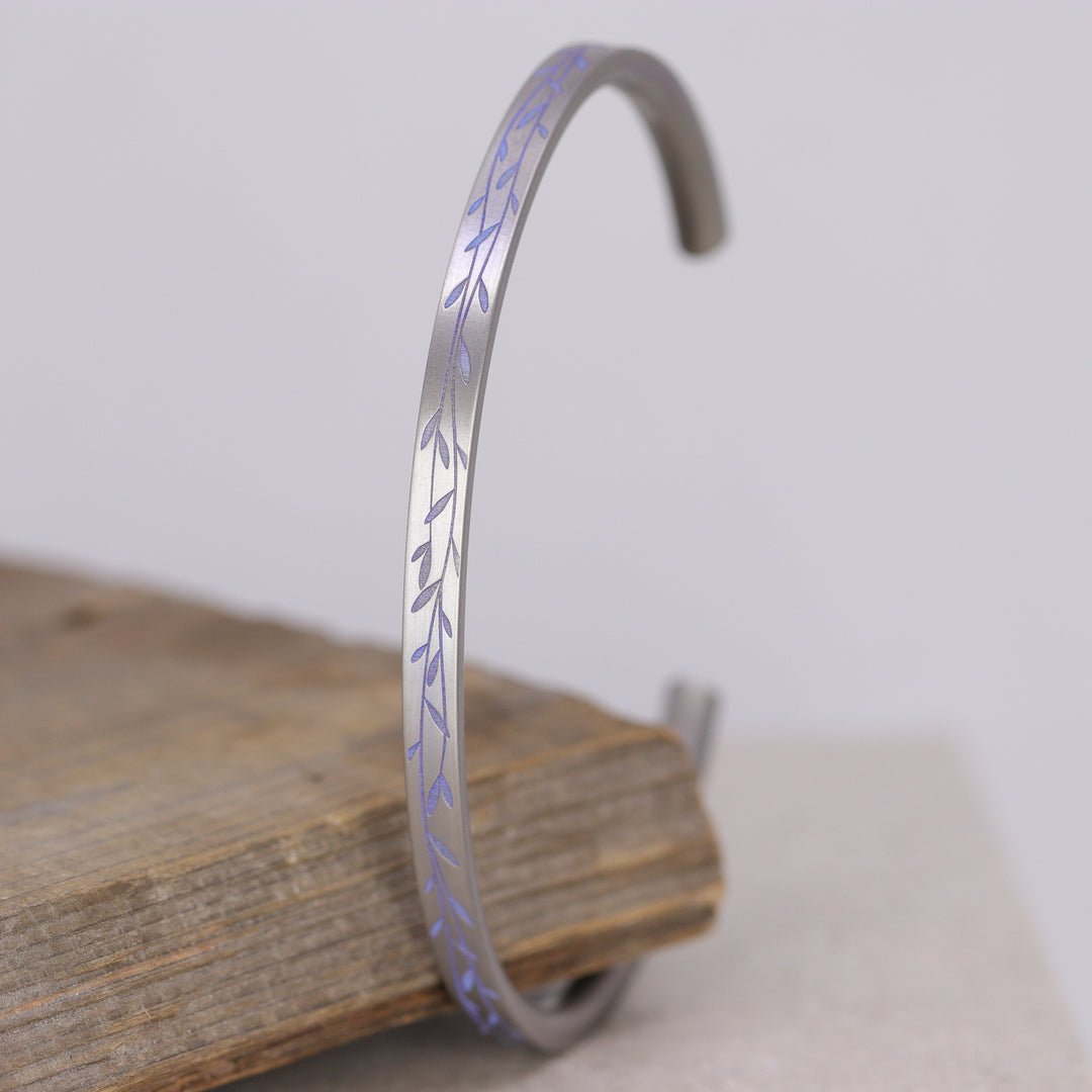 Titanium Floral Vine Patterned Flat Court Unisex Torque Bangle - The Chelsea Park - Made-to-Order Gifts/Merch
