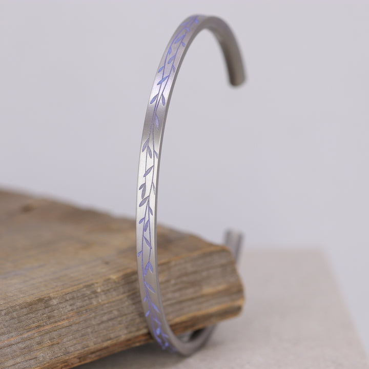 Titanium Floral Vine Patterned Flat Court Unisex Torque Bangle - The Chelsea Park - Made-to-Order Gifts/Merch