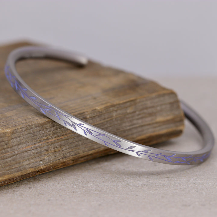 Titanium Floral Vine Patterned Flat Court Unisex Torque Bangle - The Chelsea Park - Made-to-Order Gifts/Merch