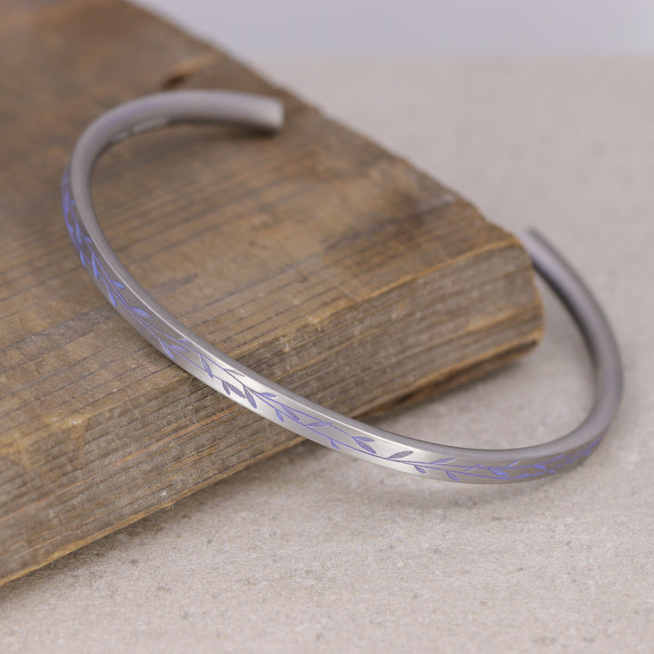 Titanium Floral Vine Patterned Flat Court Unisex Torque Bangle - The Chelsea Park - Made-to-Order Gifts/Merch
