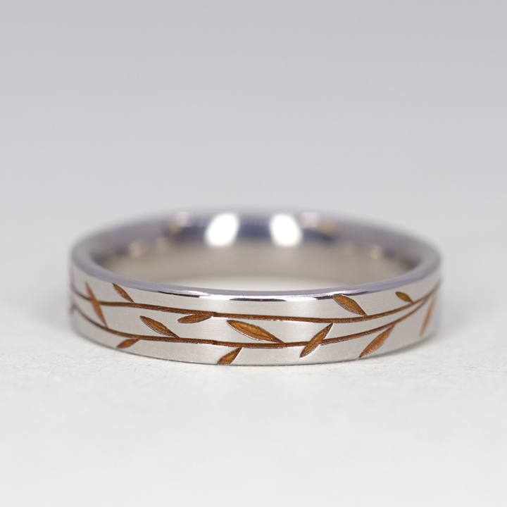 Titanium Floral Vine Patterned Flat Polished Court Unisex Wedding Ring - The Chelsea Park - Made-to-Order Titanium Rings