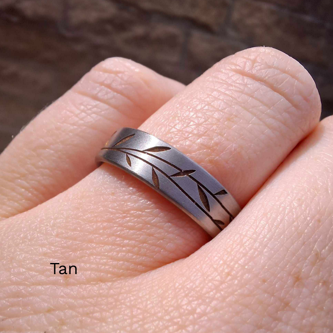 Titanium Floral Vine Patterned Flat Brushed or Polished Court Unisex 6.0mm Wedding Ring - The Chelsea Park - Made-to-Order Titanium Rings