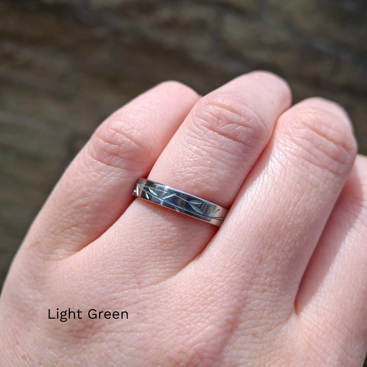 Titanium Floral Vine Patterned Flat Polished Court Unisex Wedding Ring - The Chelsea Park - Made-to-Order Titanium Rings
