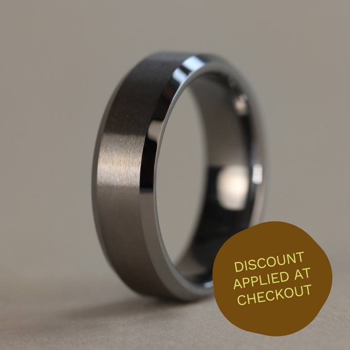 Tungsten Bevelled Edge Wedding Ring - The Crookes Valley