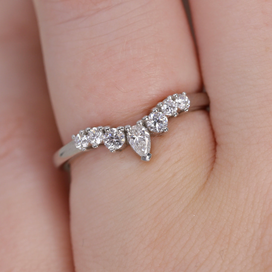 Emma - Pear And Round Diamond Tiara Wedding Ring - Made-to-Order Jessica Flinn Wedding Rings