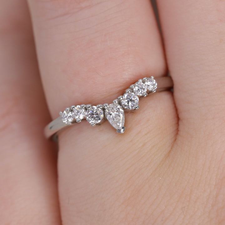 Emma - Pear And Round Diamond Tiara Wedding Ring - Made-to-Order Jessica Flinn Wedding Rings