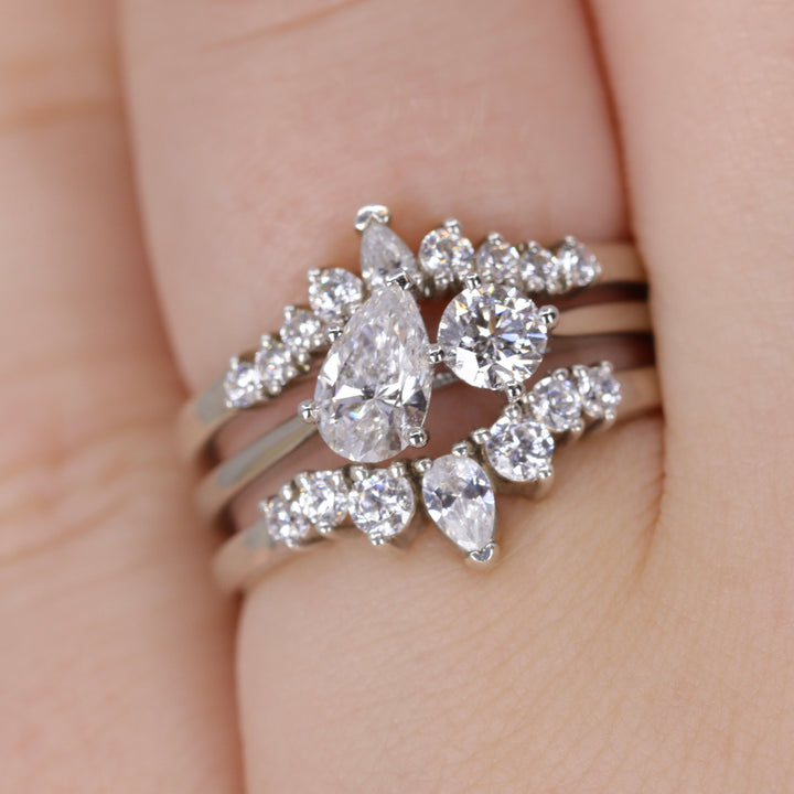 Emma - Pear And Round Diamond Tiara Wedding Ring - Made-to-Order Jessica Flinn Wedding Rings