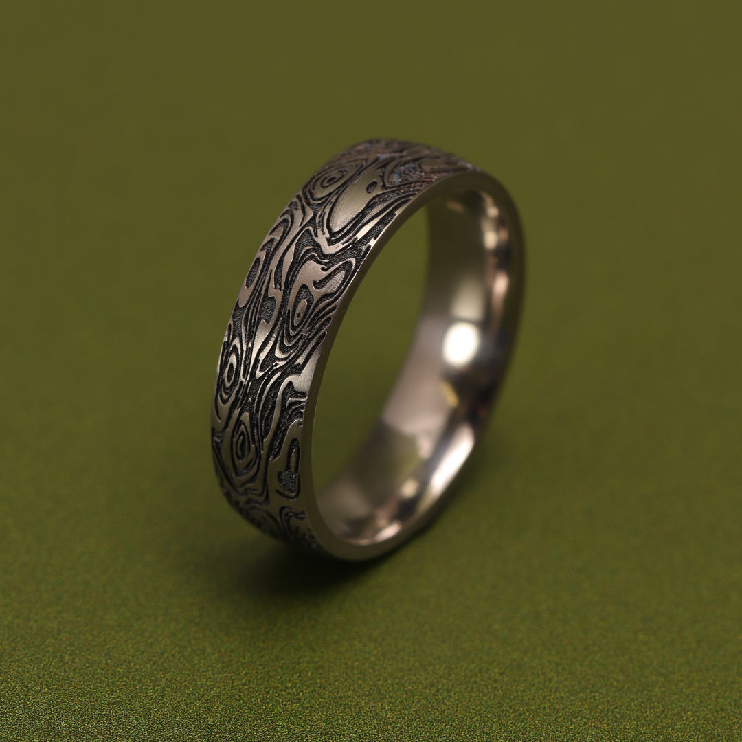 Titanium Engraved Woodgrain Pattern Court Fit Men&