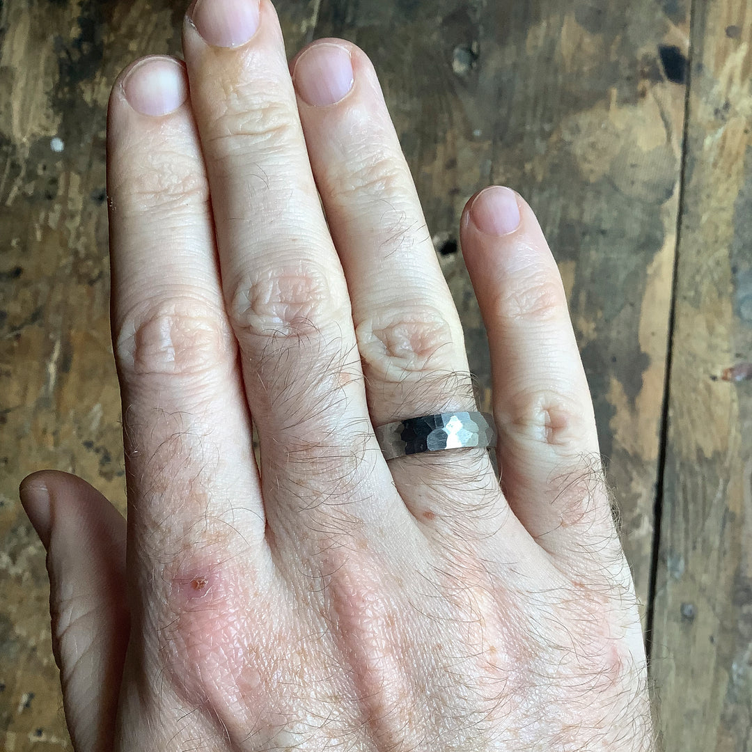 Hammered Effect Titanium Wedding Ring - The Rivelin Valley