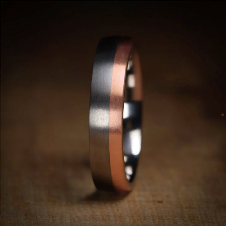 Rose or Yellow Gold Edge Design Titanium Wedding Ring - The Howden - Made-to-Order