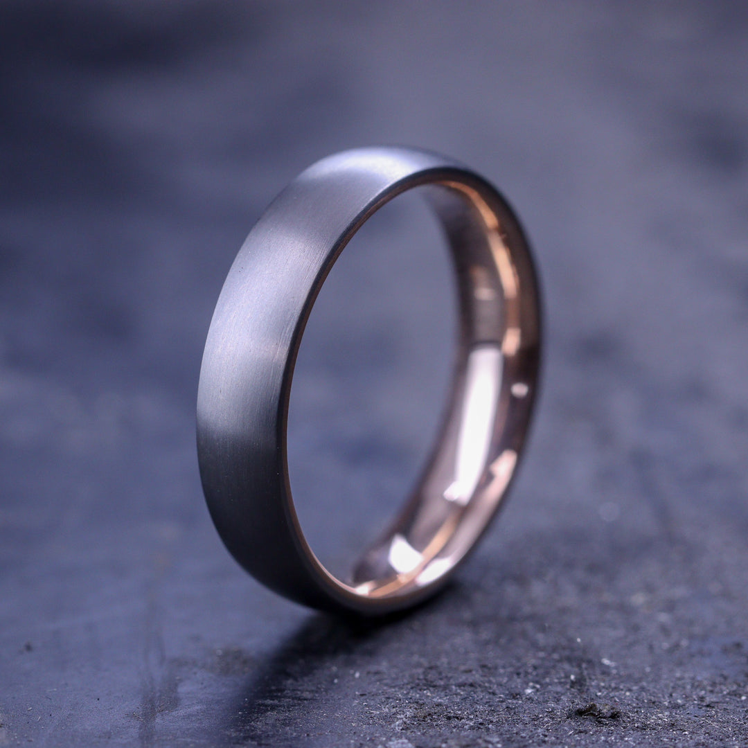 Rose or Yellow Gold Inside Wrap Titanium Wedding Ring - The Ladybower - Made-to-Order