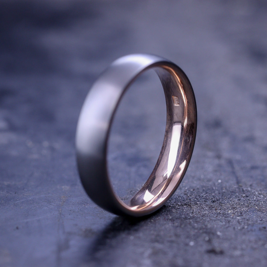 Rose or Yellow Gold Inside Wrap Titanium Wedding Ring - The Ladybower - Made-to-Order