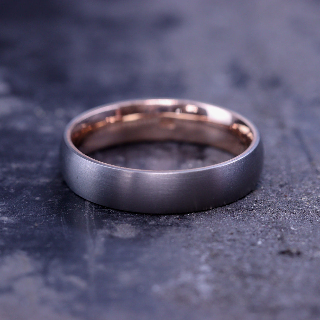 Rose or Yellow Gold Inside Wrap Titanium Wedding Ring - The Ladybower - Made-to-Order