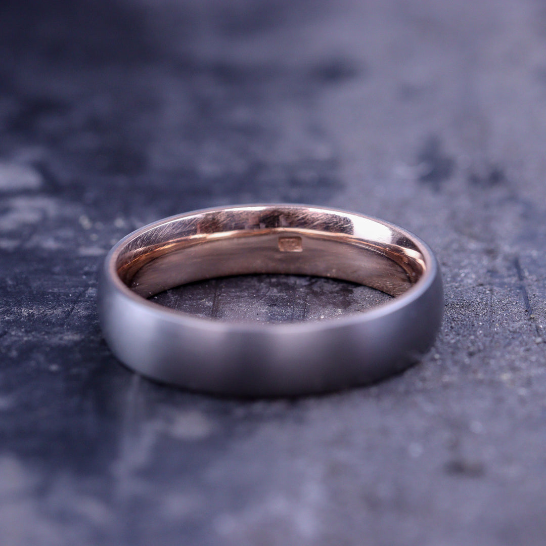 Rose or Yellow Gold Inside Wrap Titanium Wedding Ring - The Ladybower - Made-to-Order