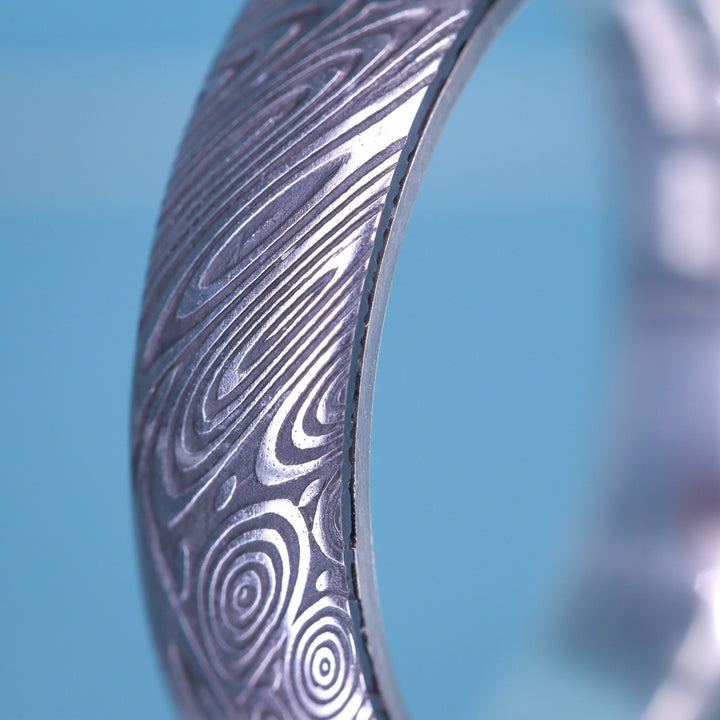 Water Ripples Damascus and Silver Wrap Slim Wedding Ring - The Forge Dam Ring - Made-to-Order