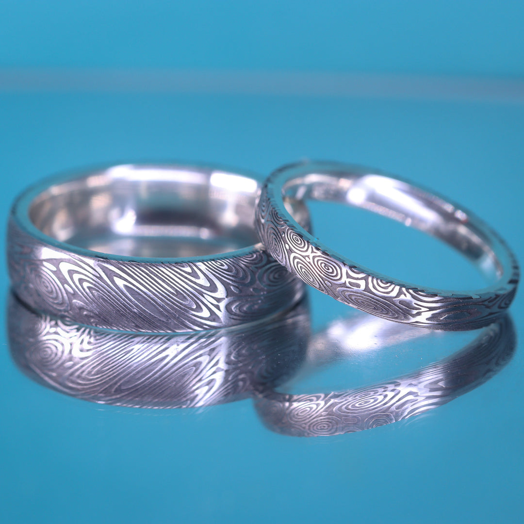 Water Ripples Damascus and Silver Wrap Wedding Ring - The Forge Dam Ring - Made-to-Order