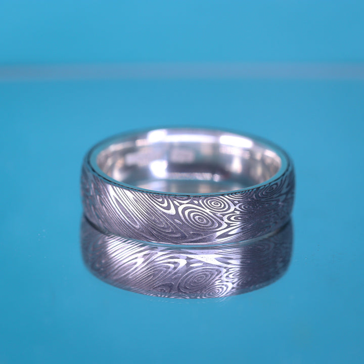 Water Ripples Damascus and Silver Wrap Wedding Ring - The Forge Dam Ring - Made-to-Order